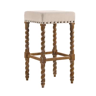30" Cream And Natural Backless Bar Height Chair With Footrest - 16.375