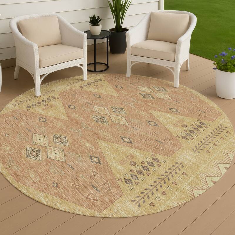 Machine Washable Indoor/ Outdoor Global Hiawatha Chantille Rug - Gold - 8' x 8'