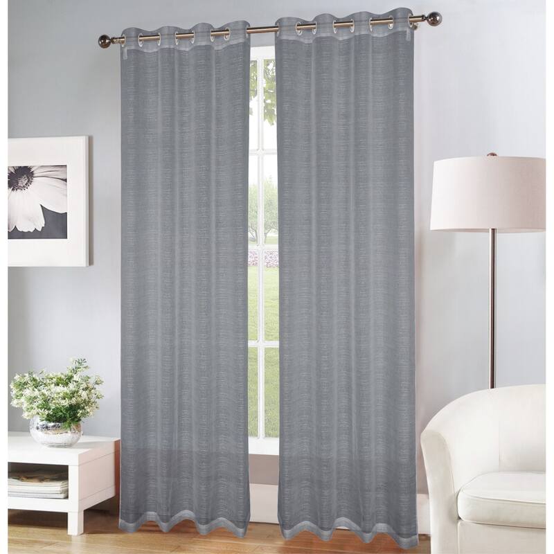 Erica Striped Doily Single Grommet Curtain Panel - (1x) 54 x 90 in. - (1x) 54 x 90 in. - Charcoal