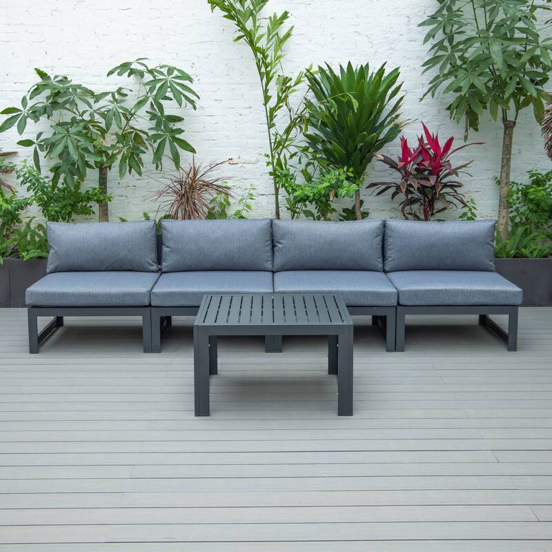 Chelsea 5-Piece Modern Armless Patio Sectional and Coffee Table for Patio Garden Summer Yard Porch