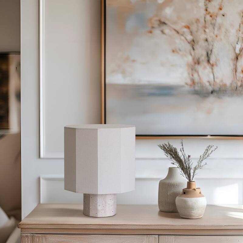 Brightech Cleo LED Natural Beige Stone Boho Modern Dimmable Bedside Nightstand Desk Lamp