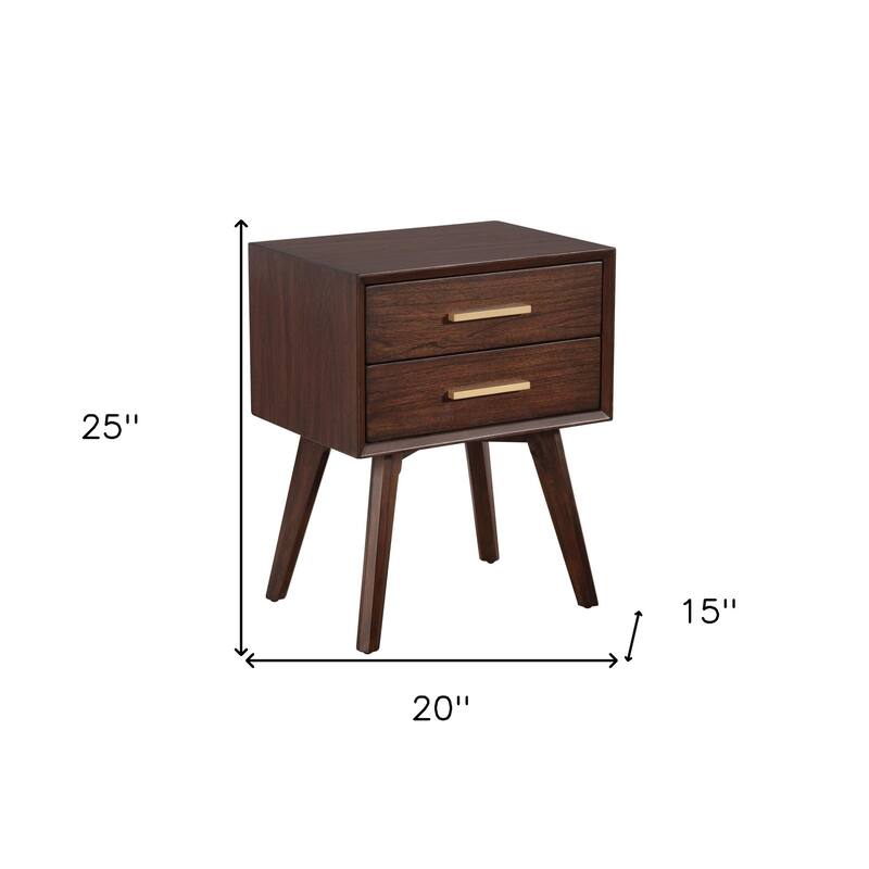 HomeRoots 25" Wood and Solid Wood Two Drawer Nightstand