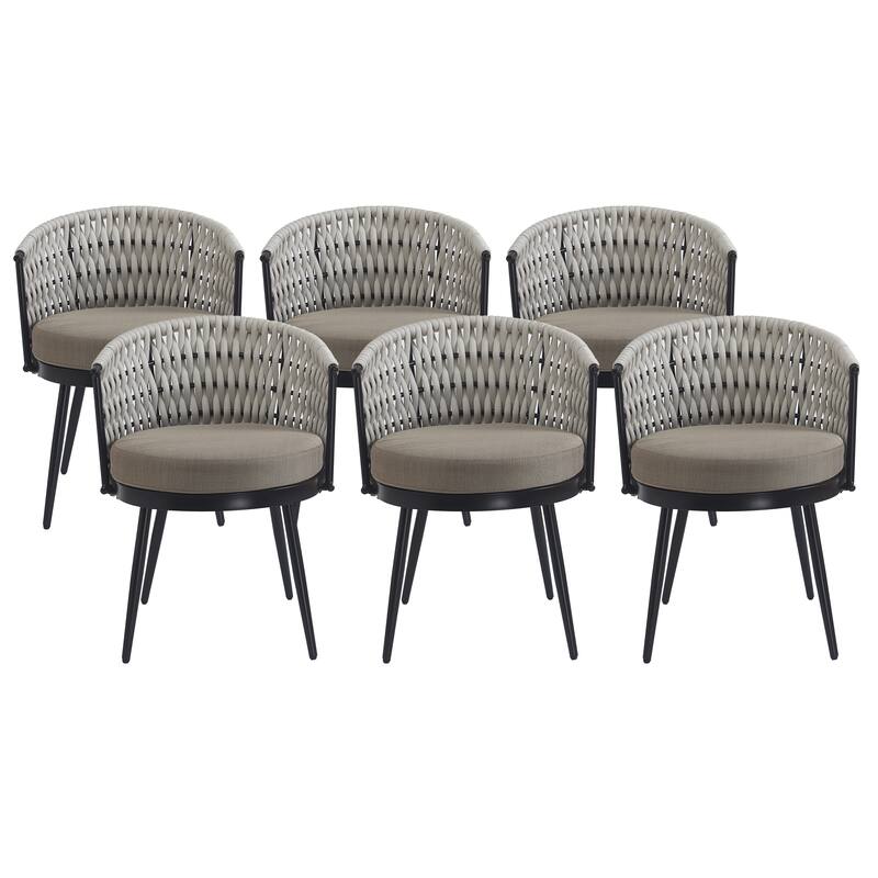 Roomfitters Metal Patio Dining Chairs with Rope Weave and Weather-Resistant Cushions for Garden Use, Set of 2