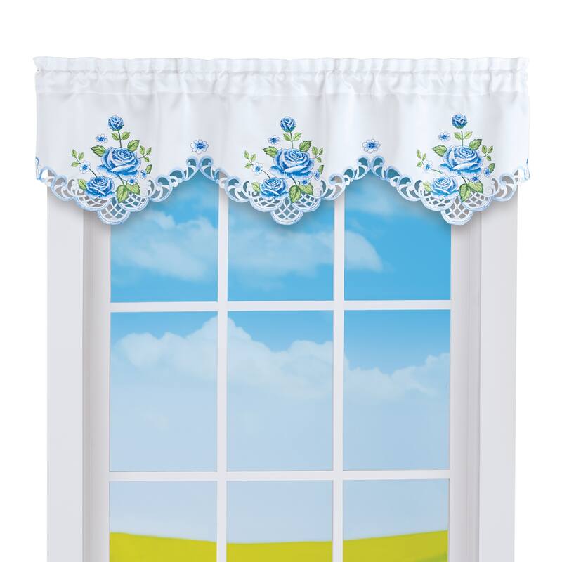 Embroidered Rose Clusters and Greenery Window Valance - 6.250 x 5.250 x 1.250