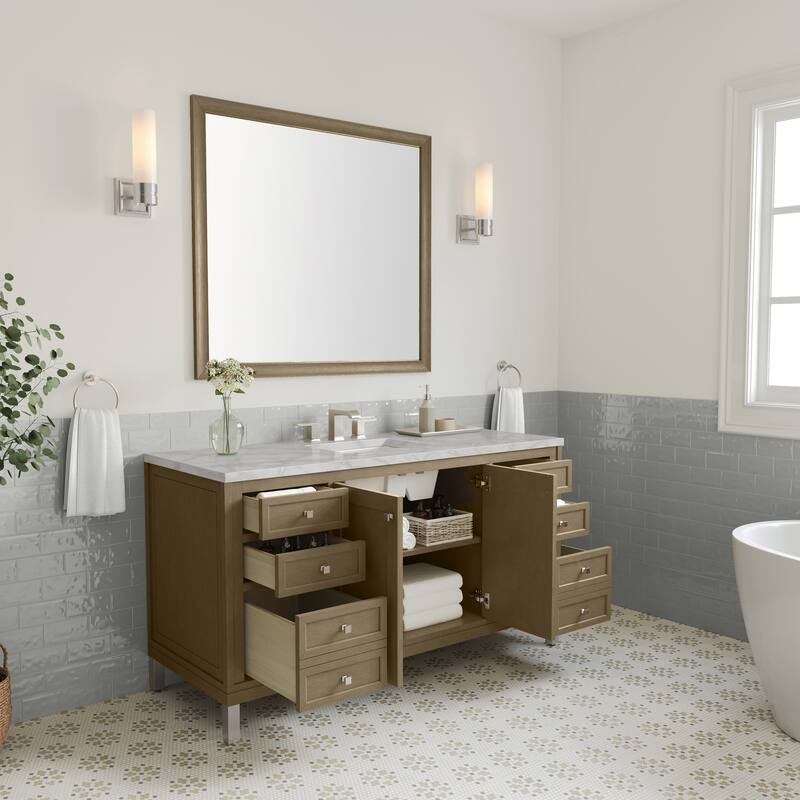 Chicago 60" Single Vanity, Walnut Whisper, w/FreePower Wireless Charger