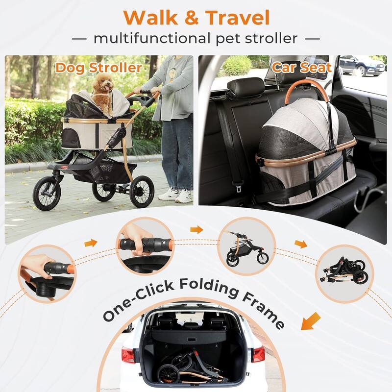 3 in1 Folding Dog/Cat Stroller for Medium Small Pets