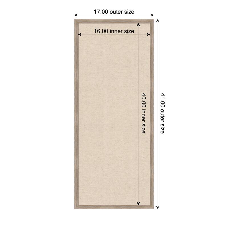 Amanti Art Framed Fabric Pinboard Natural Linen Printed Bulletin Board - Board Size 16 x 40 - Hardwood Wedge White Wash