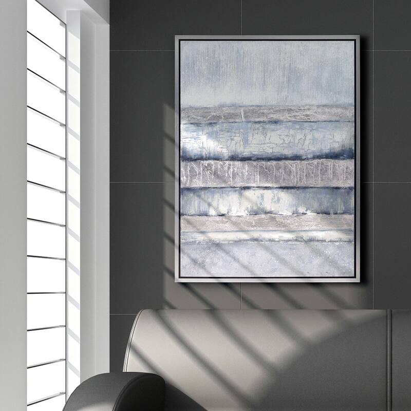 Winter Steps Textured Metallic Hand Painted Framed Wall Art by Martin Edwards - Plastic - Champagne