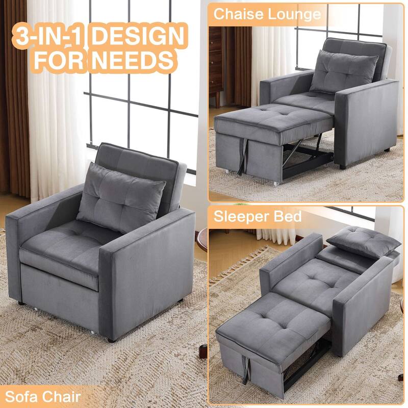 Modern Velvet 3-in-1 Sofa Bed