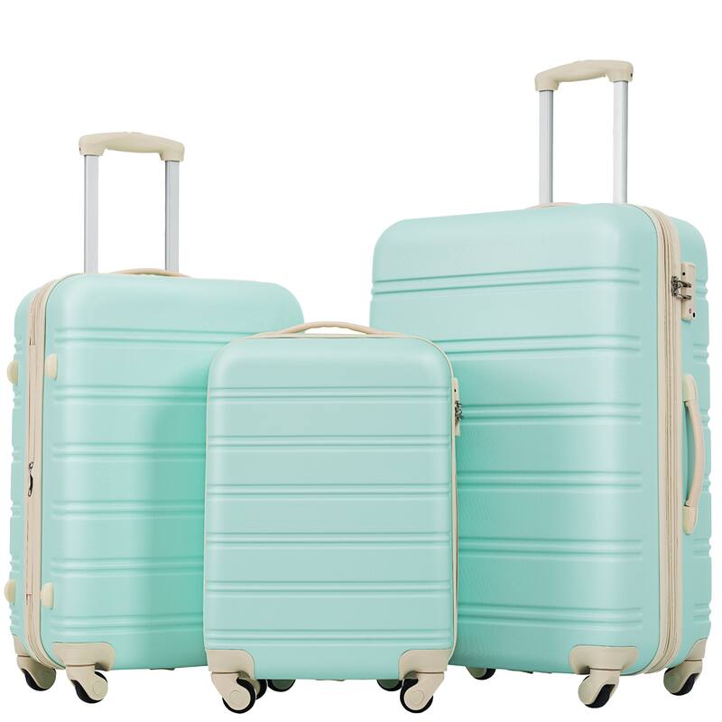3 Piece Luggage Set, 20" 24" 28" Hardside Luggage Set, Lightweight Suitcase Set with TSA Lock and Spinner Wheels - Light Blue