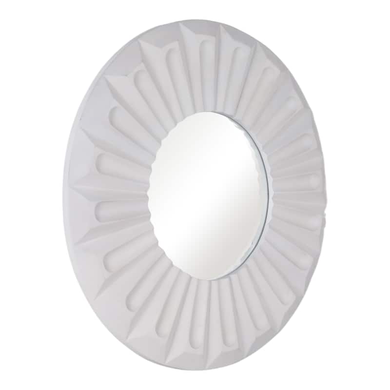 Wood Wall Mirror Modern Round Sculptured Carved Frame - 35" Ivory - 35.5" x 1.75" x 35.5"