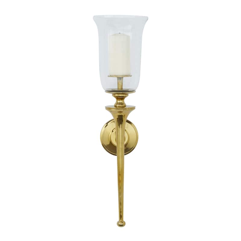 Aluminum Metal Wall Sconce with Glass Holder - Silver, Gold, Black - Roche River Decor - Gold