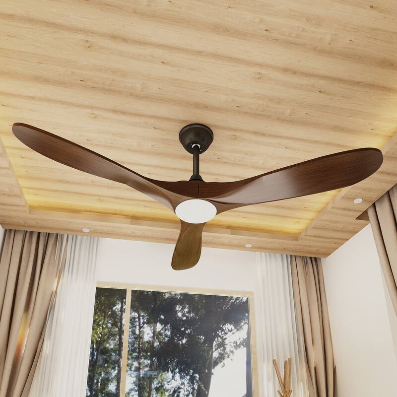 60" LED Light 3-Blades Wood Ceiling Fan with Remote Control, Brown - 60 Inches - Dark Brown