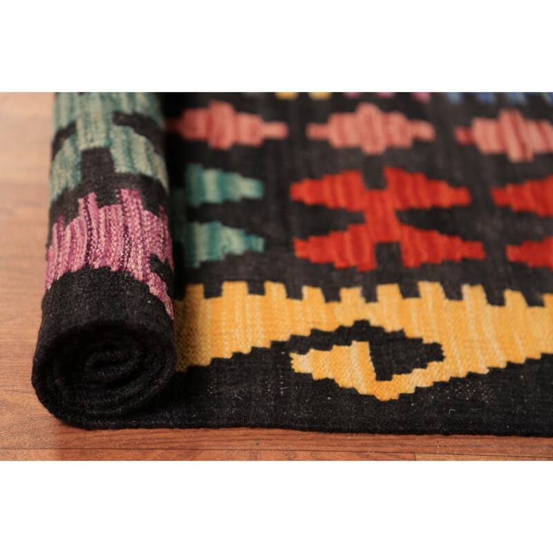 All-Over Geometric Kilim Area Rug Hand-Woven Wool Carpet - 8'11"x 11'5"