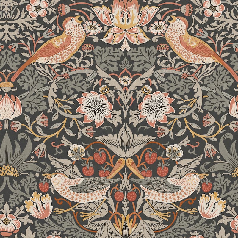 William Morris Strawberry Thief Charcoal Wallpaper