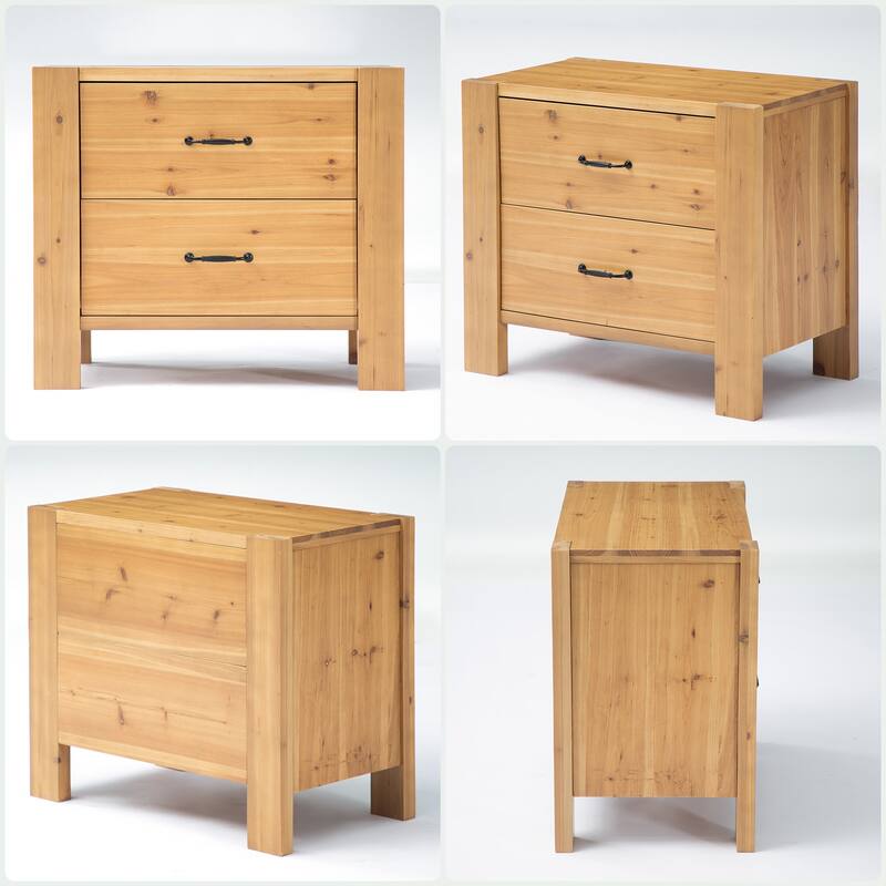 Solid Wood Nightstand with 2 Drawers