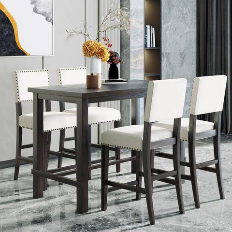 5Pcs Modern Counter Height Dining Set with 1 Table&4 Cushioned Chairs