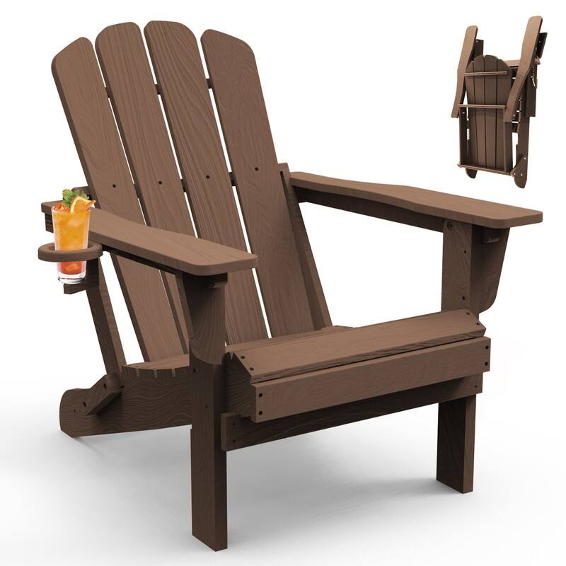 Domi Folding Adirondack Chair,Wooden Textured with Cup Holder,HDPE - 1 Folding Chair - Brown