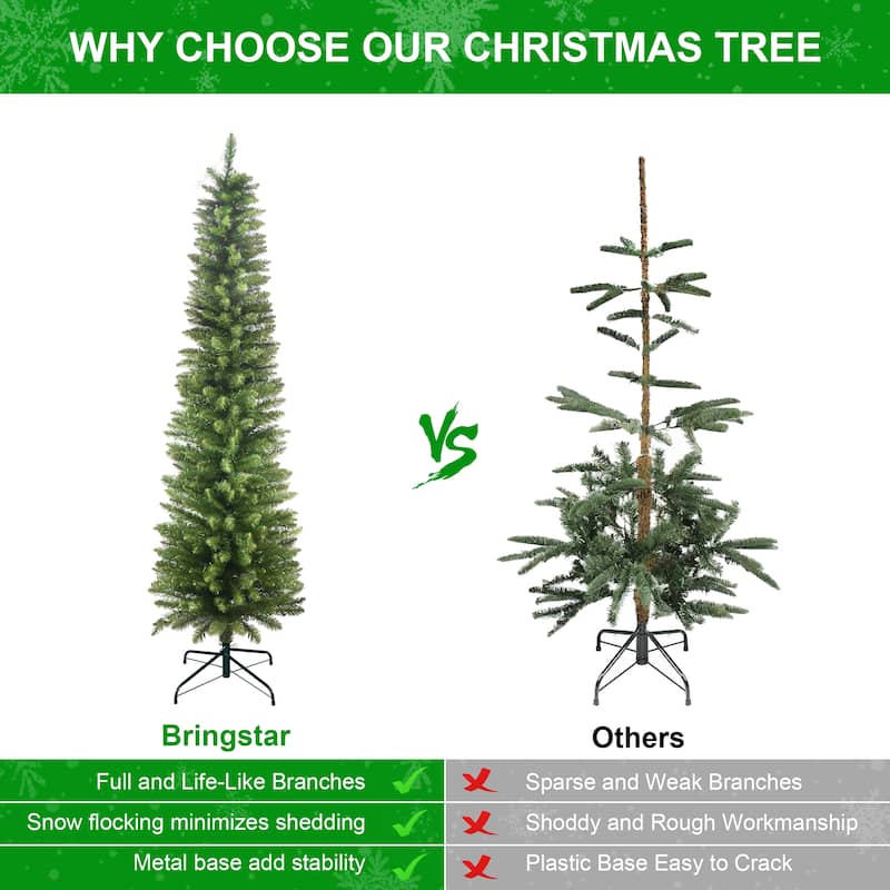 6FT Green Pencil Christmas Tree-Slim PVC Tree with 358 Tips,Space-Saving Design, Stable Metal Stand