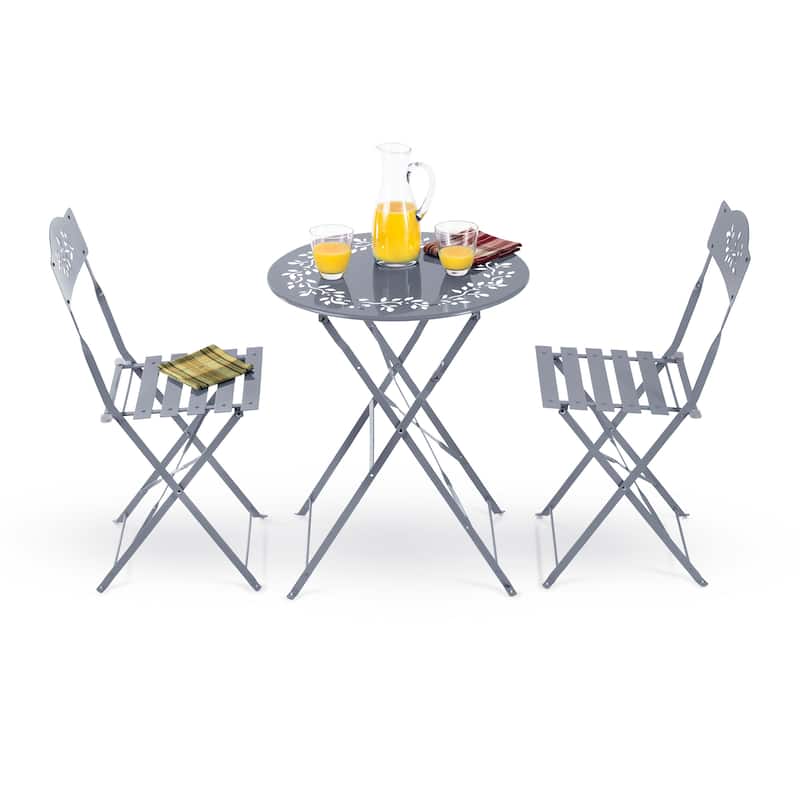 Alpine Corporation Indoor/Outdoor 3-Piece Bistro Set Folding Table and Chairs Patio Seating.