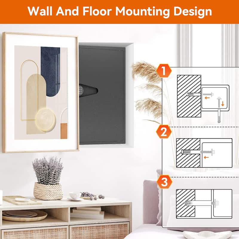 Roomfitters Hidden In-Wall Safe with Digital Keypad and Removable Shelves, Heavy Duty Steel Security