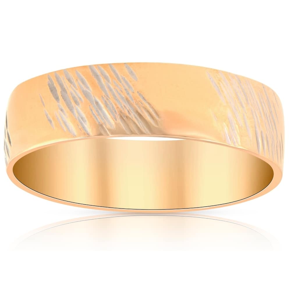 Bliss Diamond 14k Yellow Gold Mens 6mm Hand Etched Wedding Anniversary Band