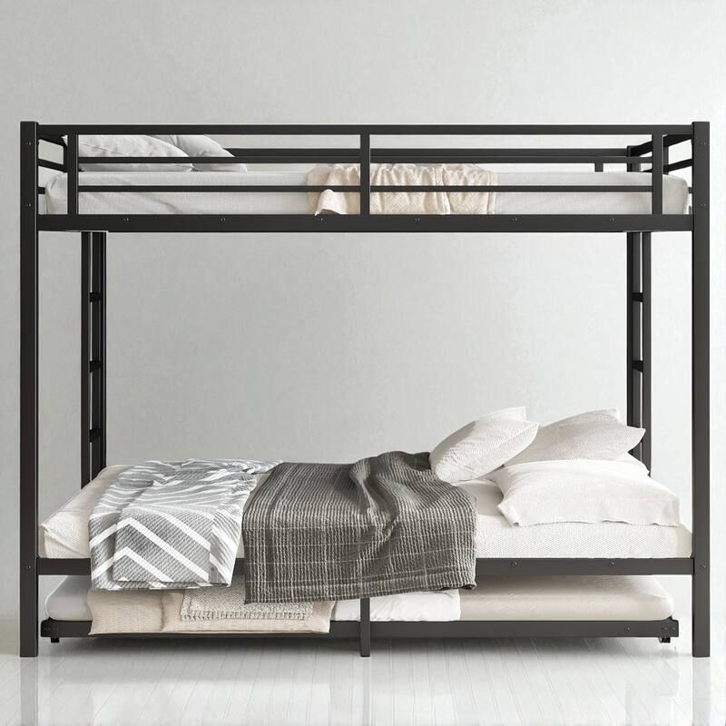 Twin over Full/Queen over Queen/Twin XL over Queen Metal Bunk Bed with Trundle, Black - Sturdy & Noise-Free