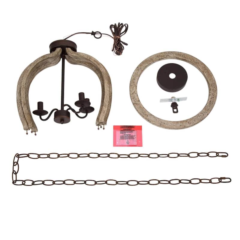 Farmhouse 3-Light Wood Cage Chandelier Lantern Pendant for Kitchen Island Foyer - D15'' x H76''