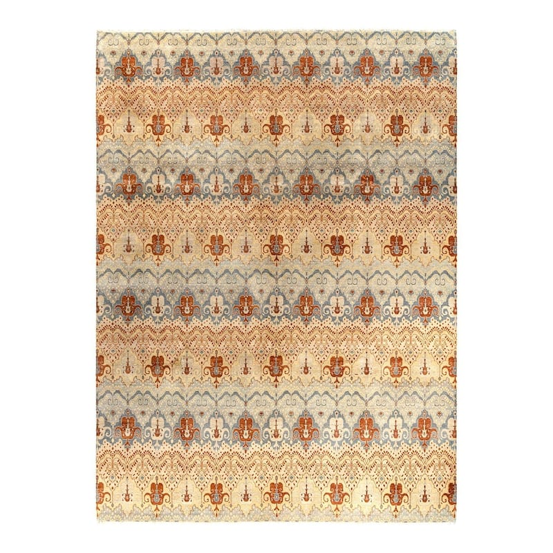 Ikat One-of-a-Kind Hand-Knotted Area Rug - Gray, 9' 3" x 12' 3" - 9' 3" x 12' 3"