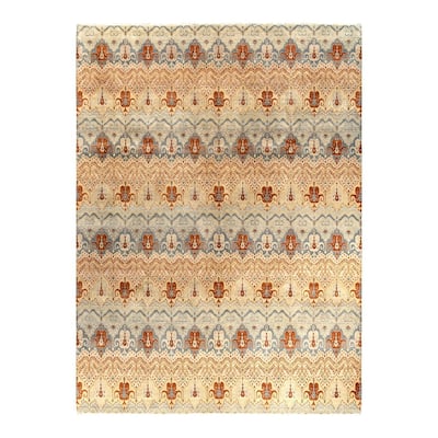 Ikat One-of-a-Kind Hand-Knotted Area Rug - Gray, 9' 3" x 12' 3" - 9' 3" x 12' 3"