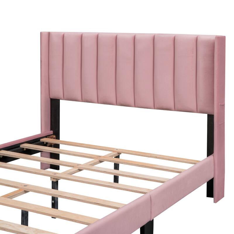 Velvet Upholstered Platform Bed with a Big Drawer,Full/Queen Size