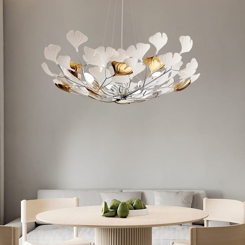 KAYLA Ceramic Ginkgo Leaf 8 -Light L40 Inch Chandelier - 800 - Sliver