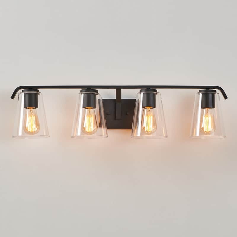 KAWOTI 30.25’’ 4-Light Painted Black Vanity Light with Clear Glass Shades - L30.25" * E7.5" * H7.3" - L30.25" * E7.5" * H7.3"