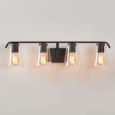 KAWOTI 30.25’’ 4-Light Painted Black Vanity Light with Clear Glass Shades - L30.25" * E7.5" * H7.3"