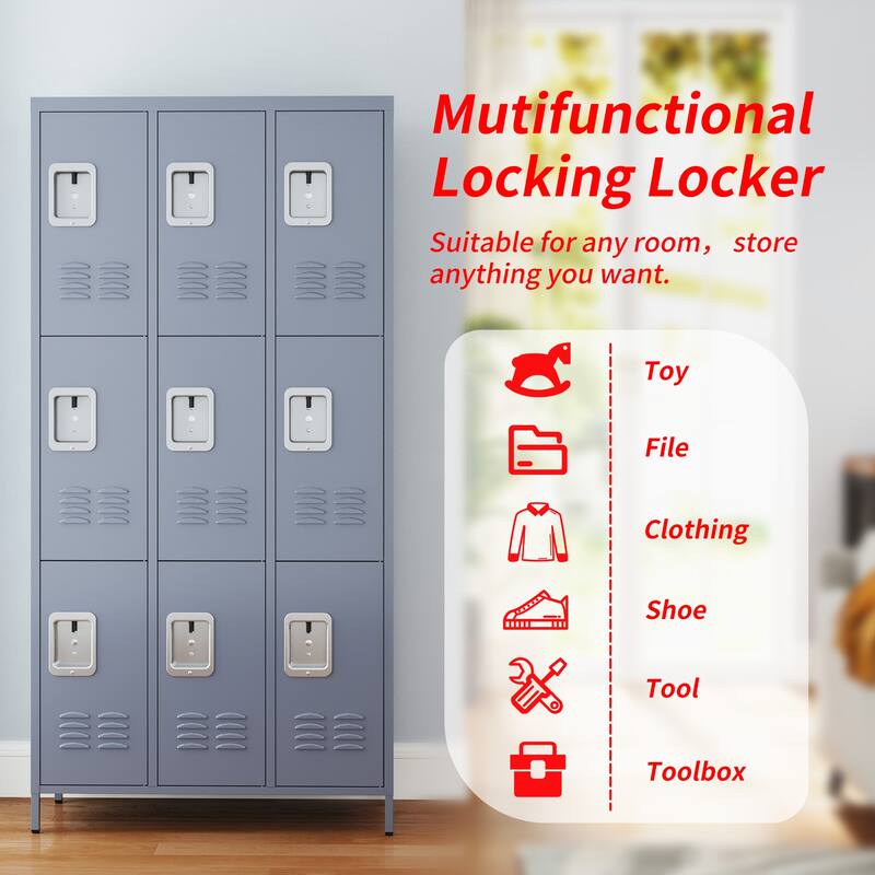 9 Door 72"H Metal Lockers With Lock