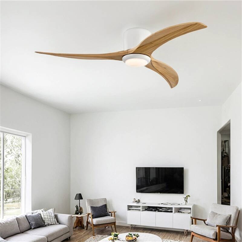52" Flush Mount Ceiling Fan Solid Wood Blades Ceiling Fan With Light