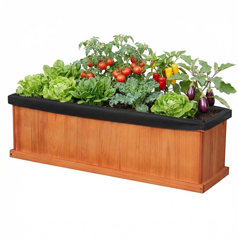 Gymax Wood Raised Garden Bed w/Drainage Holes & Liner for Flowers
