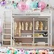 preview thumbnail 1 of 17, White Twin Size Metal Loft Bed with Wardrobe and Storage Shelves Twin