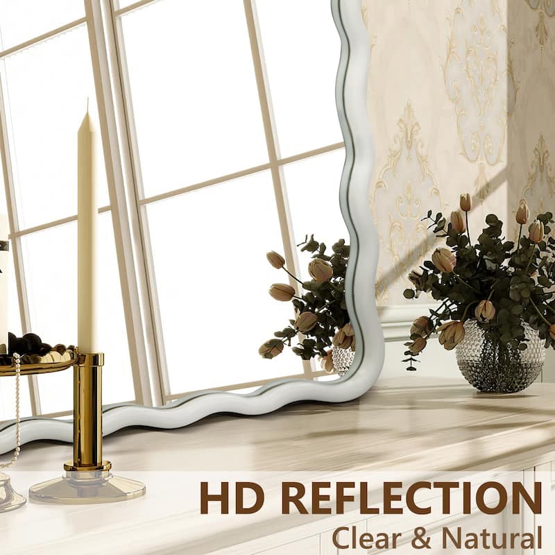 Scalloped Wood Frame Rectangle Wavy Wall Mirror