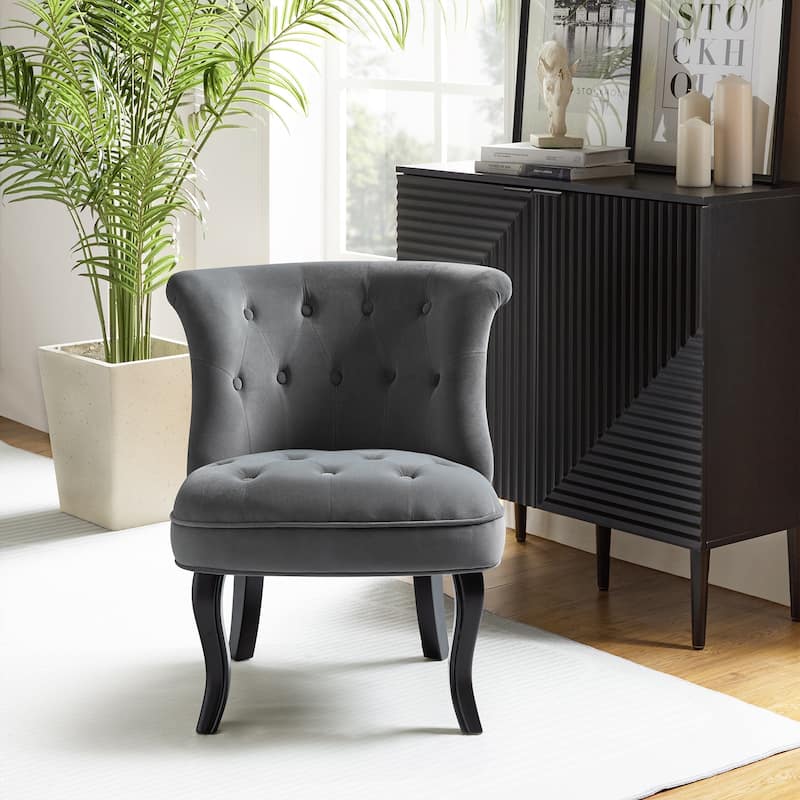 Paolino 25.1" Wide Traditional Velvet Button-tufted Back Stools with Wood Legs by HULALA HOME
