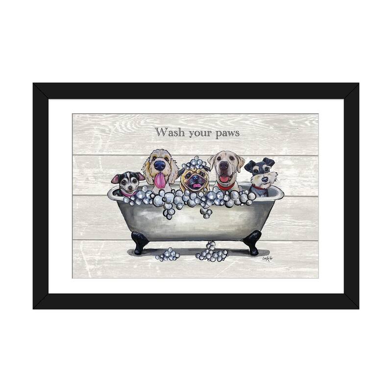 iCanvas "Tub With Dogs, Bathroom Dogs, Wash Your Paws" by Hippie Hound Studios - Black - 24x32x1