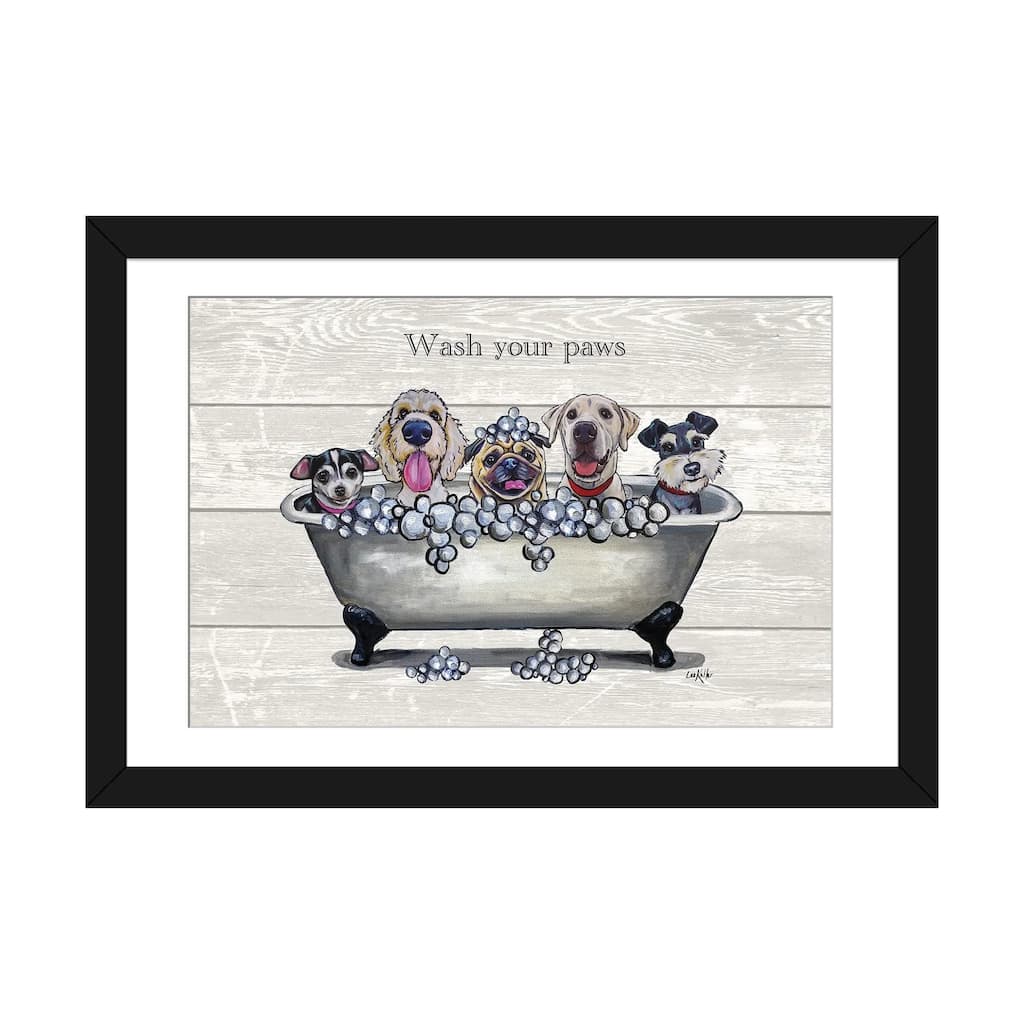 iCanvas "Tub With Dogs, Bathroom Dogs, Wash Your Paws" by Hippie Hound Studios