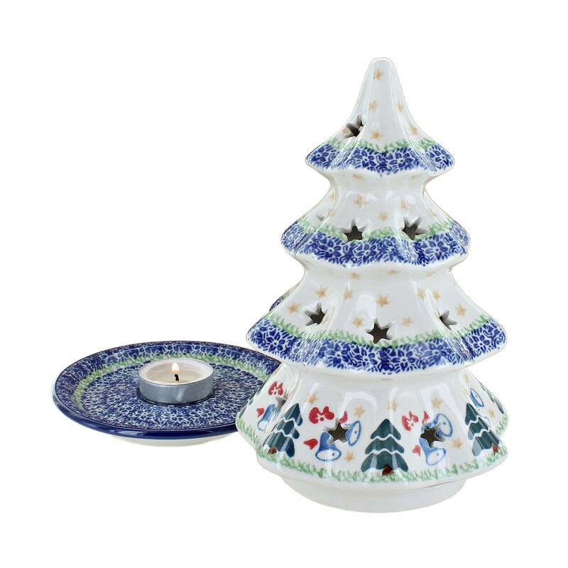 Blue Rose Polish Pottery 602 Ceramika Artystyczna Large Christmas Tree Luminary