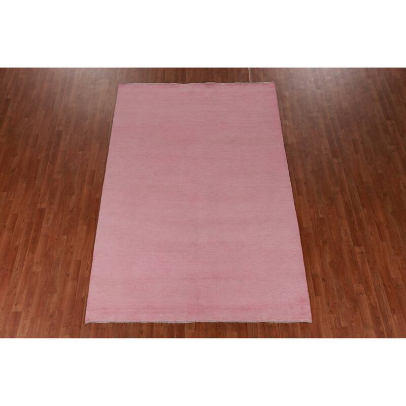 Hand Knotted Oriental 100% Wool Carpet Modern Solid Pink Gabbeh Area Rug - 9' 3'' X 6' 2''