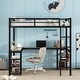 preview thumbnail 2 of 7, Black Full Size Metal L-Shaped Loft Bed with Desk and Shelves, Full-Length Guardrails