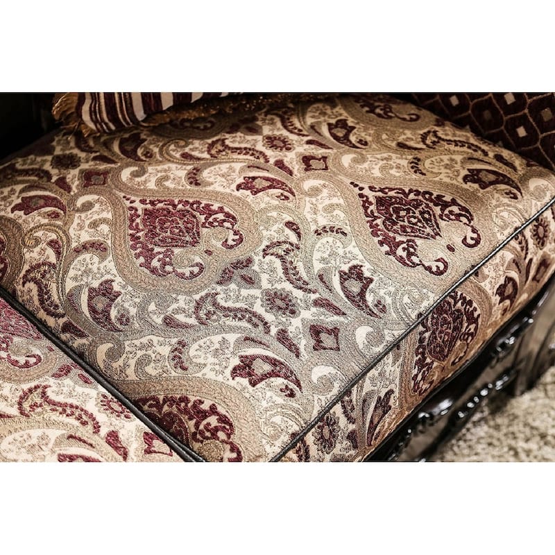 Leatherette Love Seat with Pillows in Burgundy