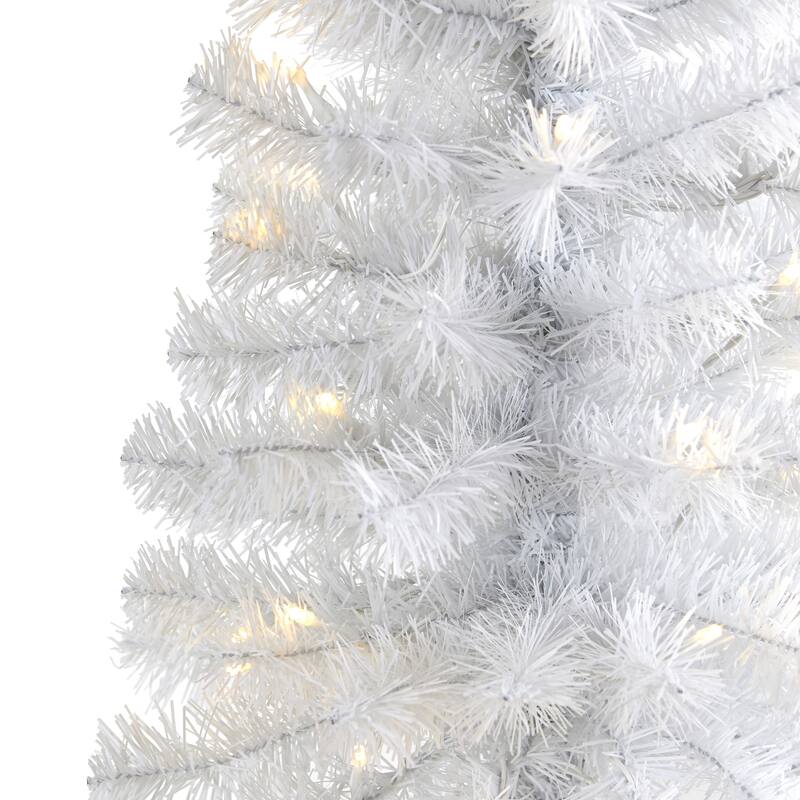 Pre-Lit Medium White Artificial Christmas Tree -2' - Clear LED Lights - 2 Foot
