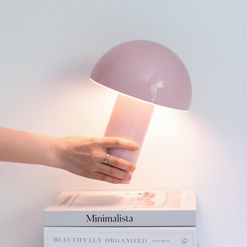 Brightech Celia 10.24 in LED Glossy Modern Round Dome Dimmable Cordless Portable Rechargeable Bedside Nightstand Desk Lamp