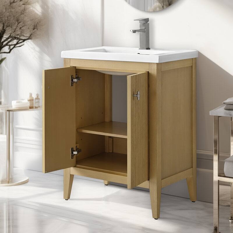 Vanity Art 24" Single Sink Bathroom Vanity Cabinet with Ceramic Top