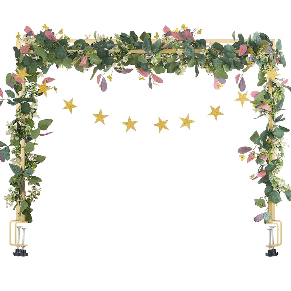 Gold Table Arch Frame with Square Tubes and Clamp-On Adjustable Rod Stand for Party and Event Decor - 41.73” x 98.03”
